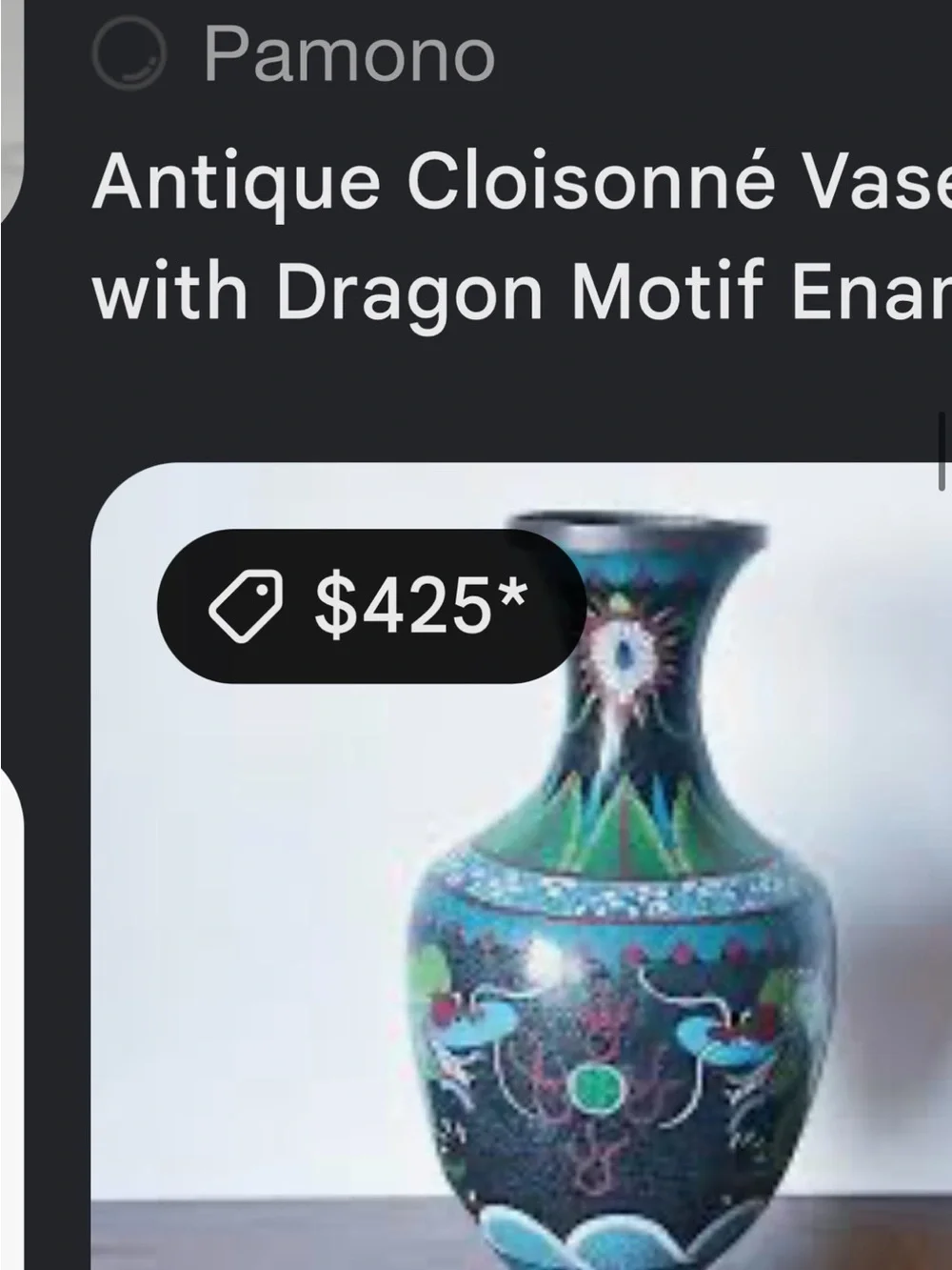 Antique Black Green Orange Cloisonné Vase no flaws